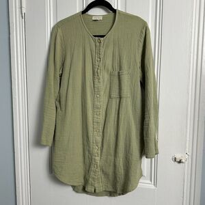 Sister Katie Shirt Womens Medium Green Button Up Organic Cotton Tunic Gauze